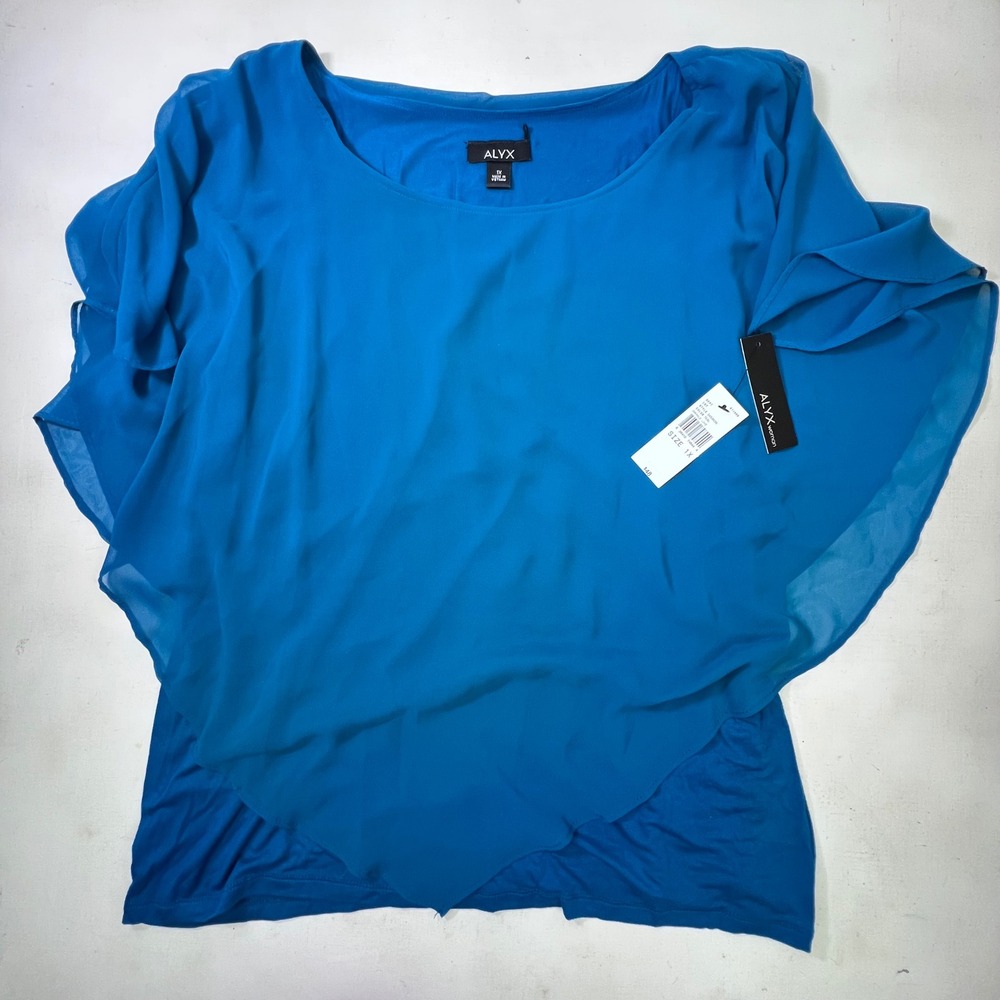 ALYX Women Plus 1X Teal Blue Layered Poncho Tank Top Chiffon Handkerchief Hem